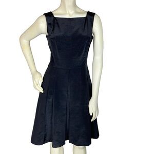Reiss Alessia Black Satin Pleated Fit Flare Square Neck Sleeveless Mini Dress 4